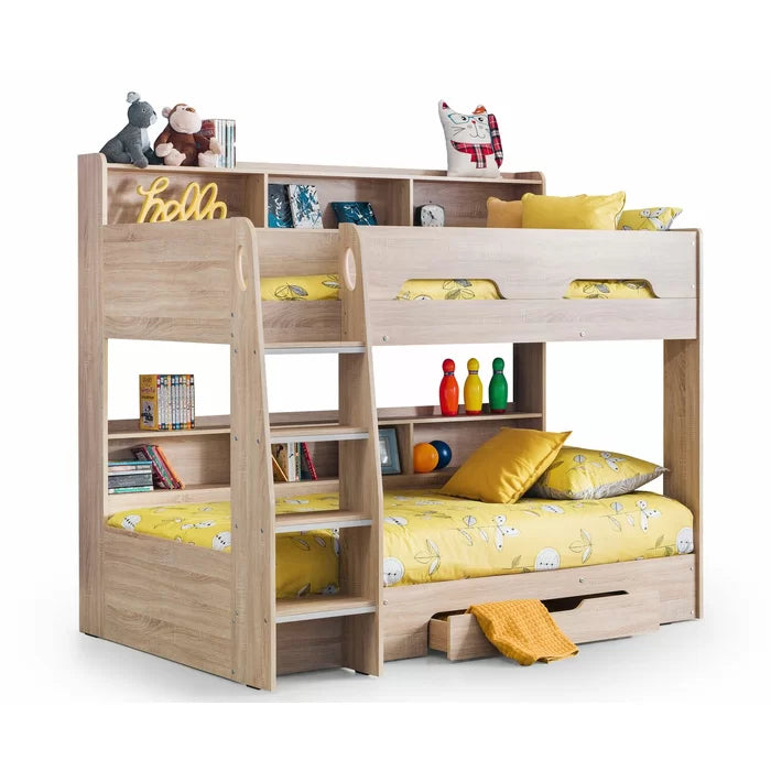 Modern Single (3') Standard Bunk Bed with Shelves - Oak