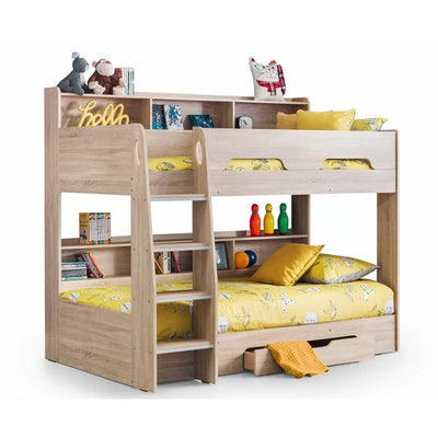 Modern Single (3') Standard Bunk Bed with Shelves - Oak