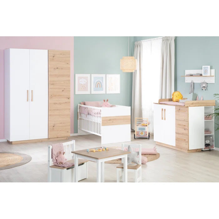 Modern Convertible 3 -Piece Combination Nursery Roba Furniture Set- White/Oak