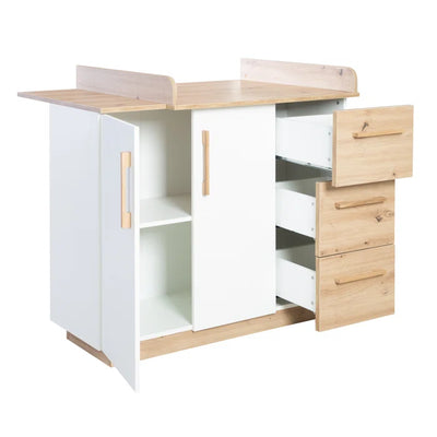 Modern Convertible 3 -Piece Combination Nursery Roba Furniture Set- White/Oak