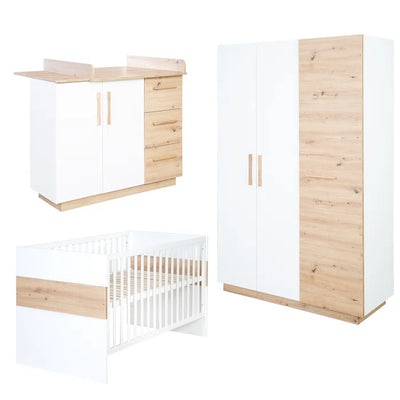 Modern Convertible 3 -Piece Combination Nursery Roba Furniture Set- White/Oak