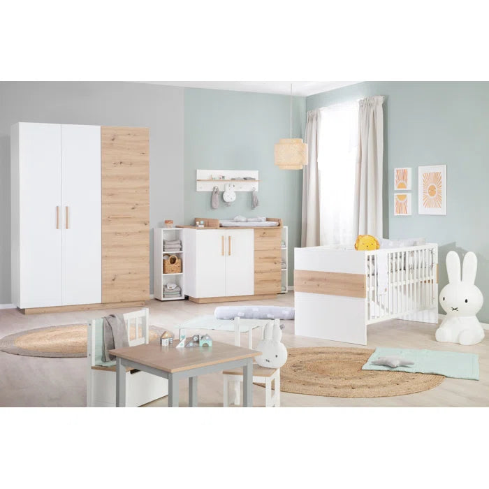 Modern Convertible 3 -Piece Combination Nursery Roba Furniture Set- White/Oak