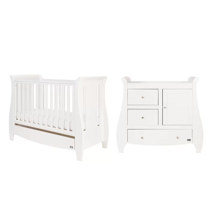 Stylish Classic Design Lucas Cot Bed 2-Piece Nursery Furniture Set, White