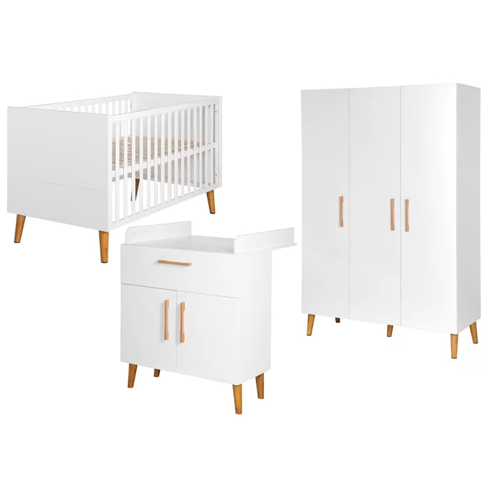 Stylish Convertible 3 -Piece Nursery Furniture Set by roba - White