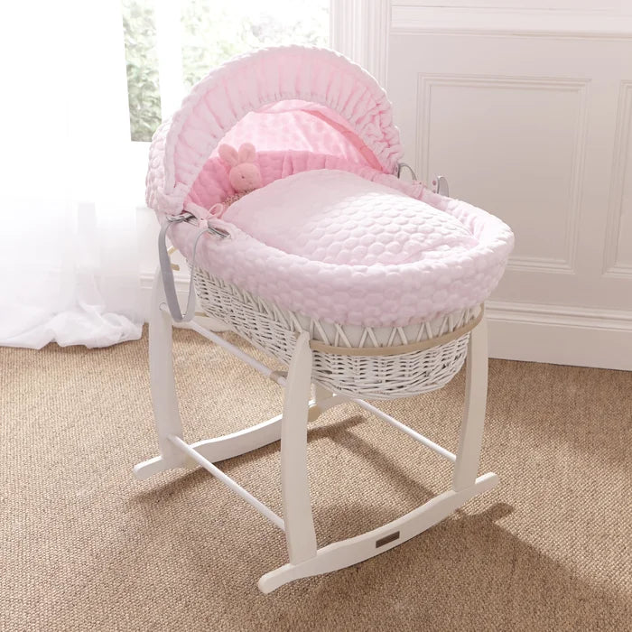 Baby White Wicker Moses Basket by Clair De Lune - Pink, Blue, White with Stand.