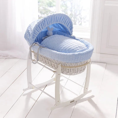 Baby White Wicker Moses Basket by Clair De Lune - Pink, Blue, White with Stand.