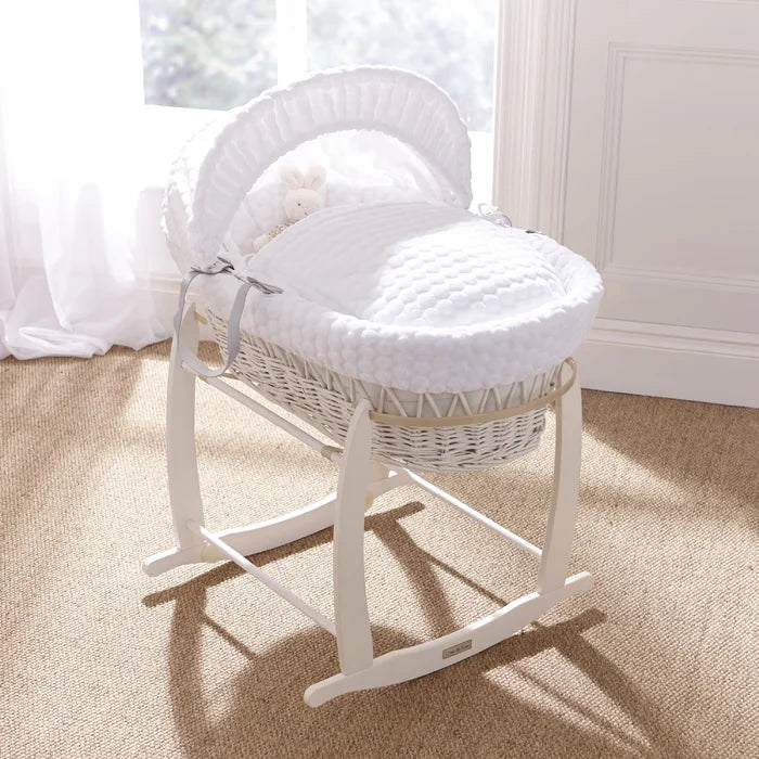 Baby White Wicker Moses Basket by Clair De Lune - Pink, Blue, White with Stand.