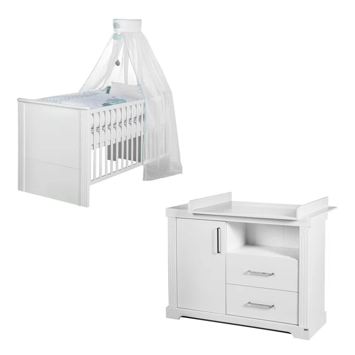 Deluxe Convertible 2 -Piece Modern Style Nursery Furniture Set - White