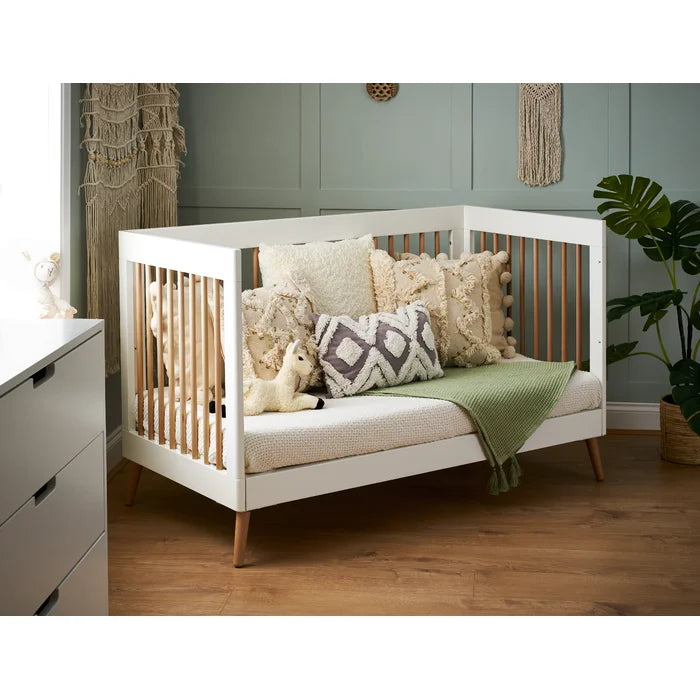 Baby Modern Stylish Cot Bed by Obaby -  White/Brown, Grey/Brown