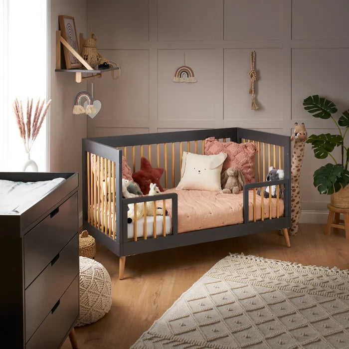 Baby Modern Stylish Cot Bed by Obaby -  White/Brown, Grey/Brown