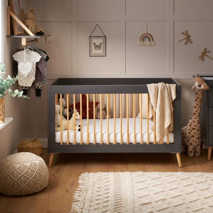 Baby Modern Stylish Cot Bed by Obaby -  White/Brown, Grey/Brown