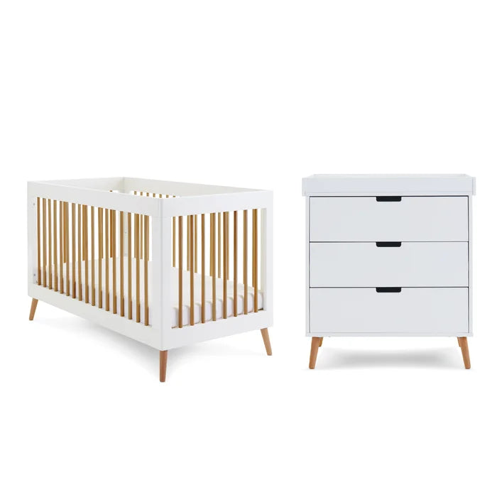 Baby Deluxe Cot Bed 2 Piece Nursery Furniture Set by Obaby- White/Brown, Grey/Brown