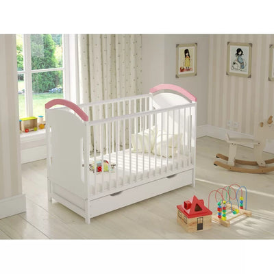 Stylish baby Cot Bed - Blue/White, Pink/White