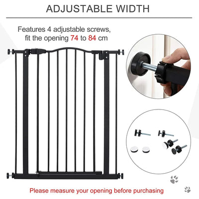 Pawhut Metal Free Standing Pet Gate With Door - Black