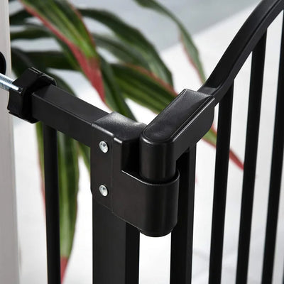 Pawhut Metal Free Standing Pet Gate With Door - Black