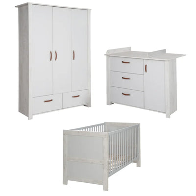 Baby Deluxe Cot Bed 3-Piece Nursery Furniture Set - White