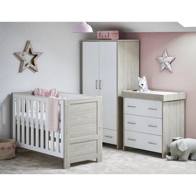 Stylish Baby Nursery Nika Mini Cot 3-Piece Nursery Furniture Set -  White - Grey - Grey/White