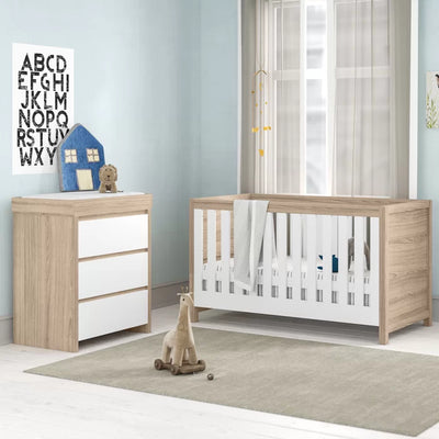 Stunning Convertible  Modena 2 Piece Baby Room Set -  White/Grey Ash, Oak, White/Oak