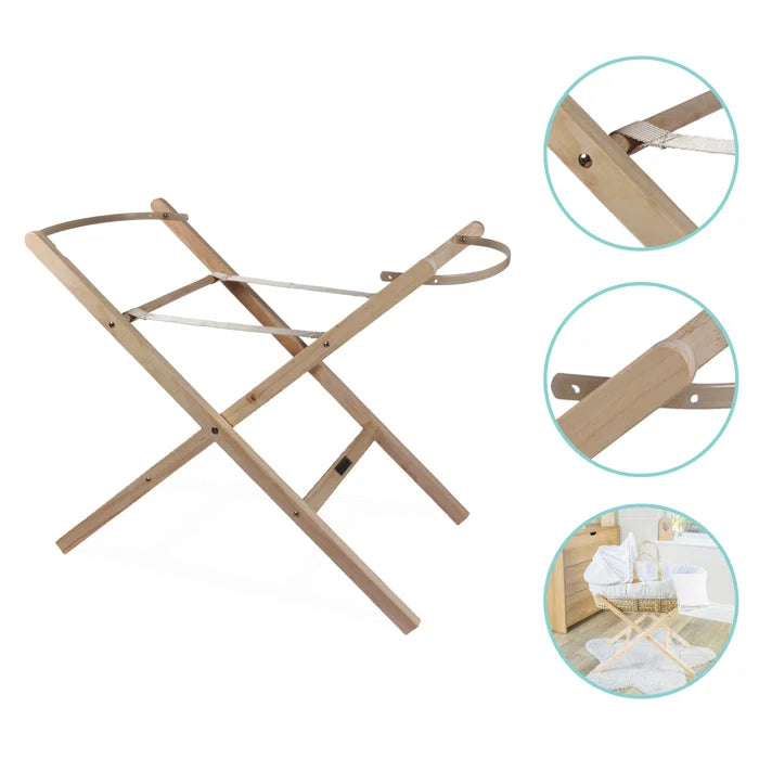 Wooden Folding Moses Basket Stand by Claire De Lune- Natural, Grey