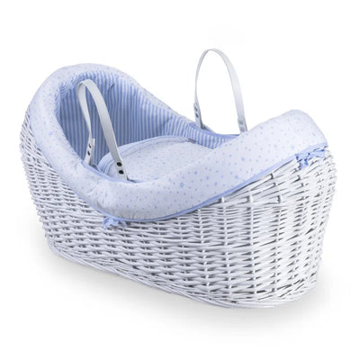 Baby Moses Basket with Bedding  - Blue, Grey, Pink