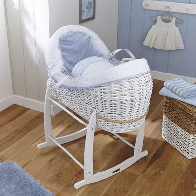 Baby Moses Basket with Bedding  - Blue, Grey, Pink