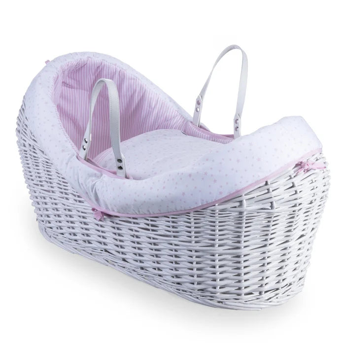 Baby Moses Basket with Bedding  - Blue, Grey, Pink