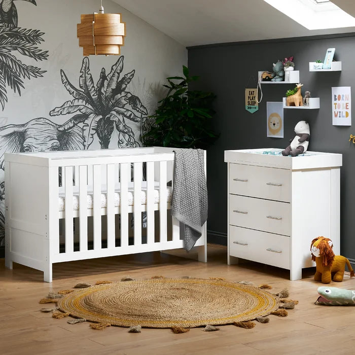 Modern Cot Bed 2-Piece Contemporary Design Nursery Furniture Set