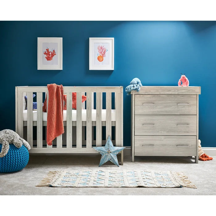 Modern Baby Nursery Mini Cot 2-Piece Nursery Furniture Set- Grey/White, Grey, White