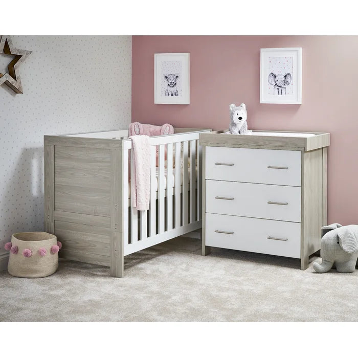 Modern Baby Nursery Mini Cot 2-Piece Nursery Furniture Set- Grey/White, Grey, White