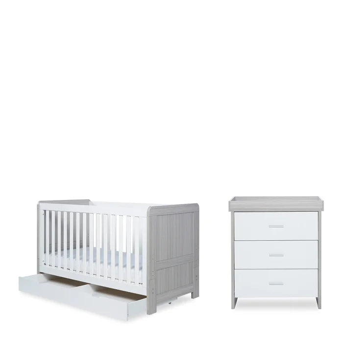 Nursery Bedroom Set Ickle Bubba Pembrey Cot Bed, Under Drawer and Changing Unit - Ash Grey/White