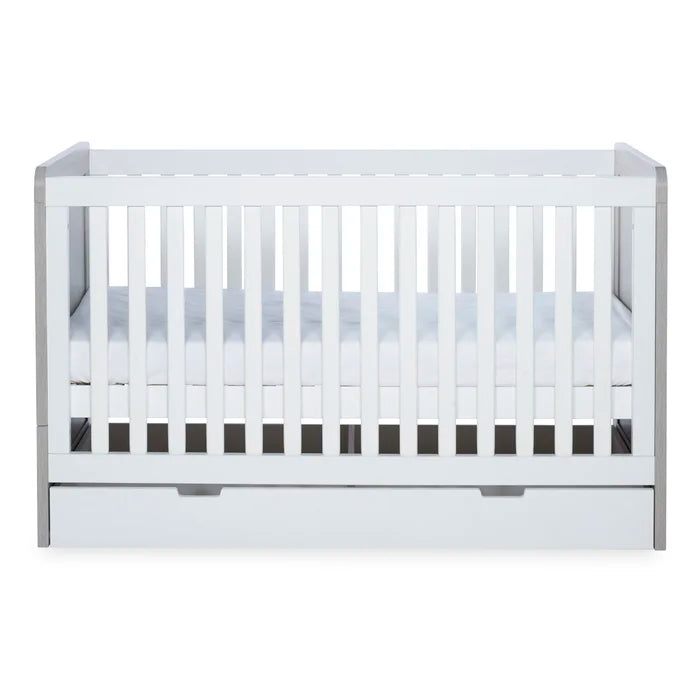 Nursery Bedroom Set Ickle Bubba Pembrey Cot Bed, Under Drawer and Changing Unit - Ash Grey/White