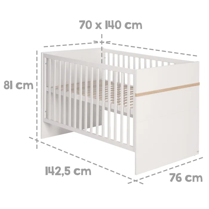 Stylish Cot Bed 3-Piece Nursery Furniture Set by roba - White