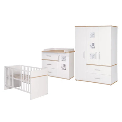 Stylish Cot Bed 3-Piece Nursery Furniture Set by roba - White