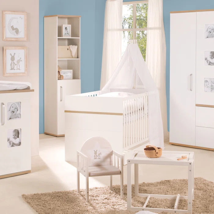 Stylish Cot Bed 3-Piece Nursery Furniture Set by roba - White