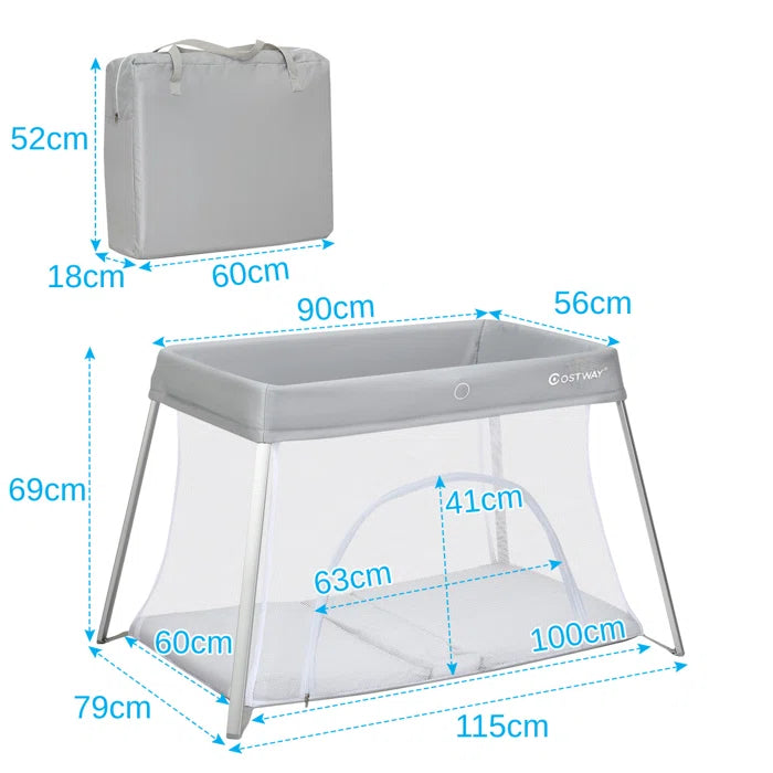 Stylish Grey Portable Baby Playpen