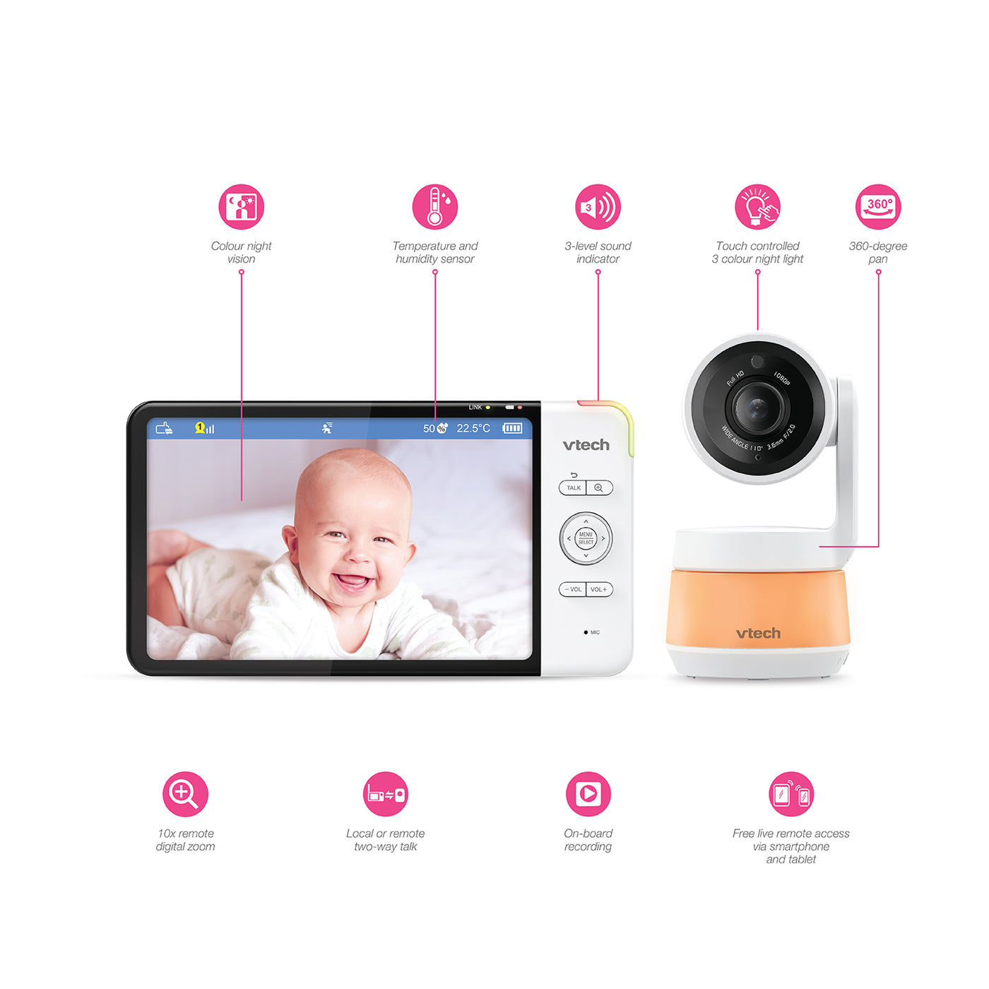 Baby Monitor 7" Smart Wi-Fi 1080p Pan and Tilt Monitor by Vtech