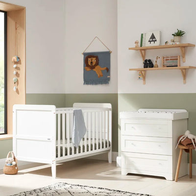 Contemporary Affordable Rio Cot-Bed 2-Piece Nursery Furniture Set- Dove Grey/Oak, White, White/Dove Grey