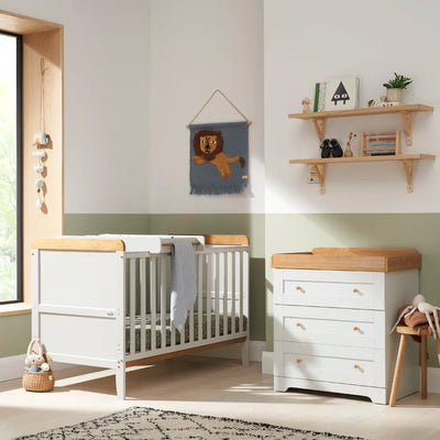 Contemporary Affordable Rio Cot-Bed 2-Piece Nursery Furniture Set- Dove Grey/Oak, White, White/Dove Grey