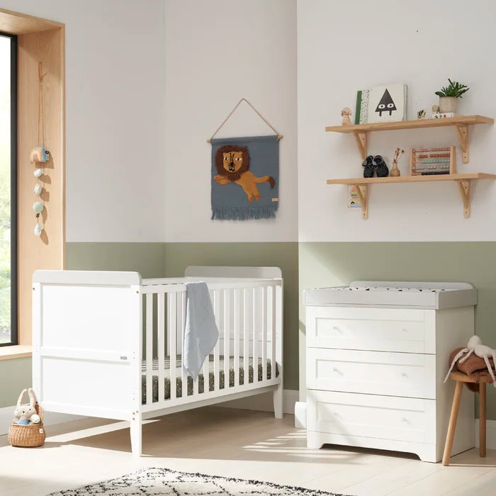 Contemporary Affordable Rio Cot-Bed 2-Piece Nursery Furniture Set- Dove Grey/Oak, White, White/Dove Grey