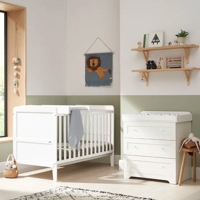 Contemporary Affordable Rio Cot-Bed 2-Piece Nursery Furniture Set- Dove Grey/Oak, White, White/Dove Grey