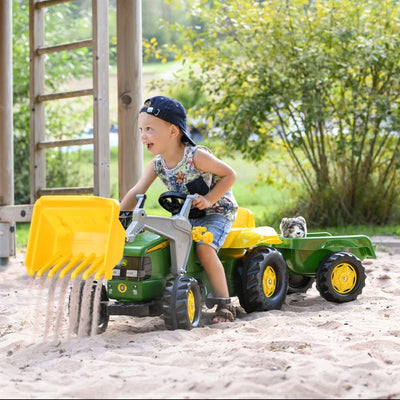 Outside Fun Toys Kid John Deere Tractor & Frontloader & Trailer