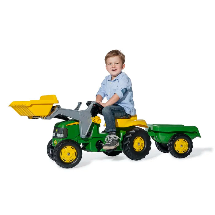 Outside Fun Toys Kid John Deere Tractor & Frontloader & Trailer