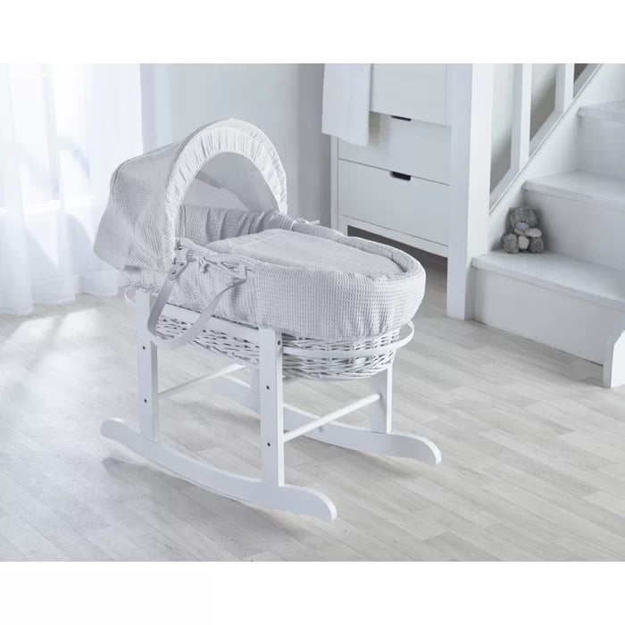 Baby Romero Moses Basket with Bedding - White, Blue, Pink