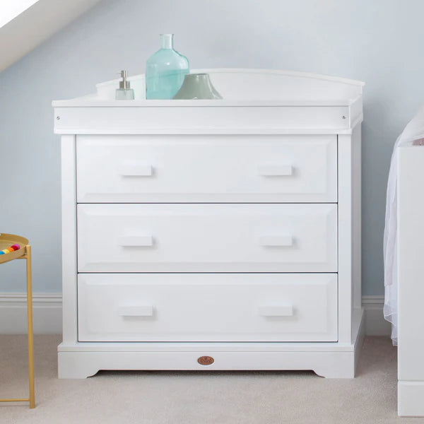 Nursery 3 Drawer Dresser and Arched Changing Station - Almond, Barley White, White