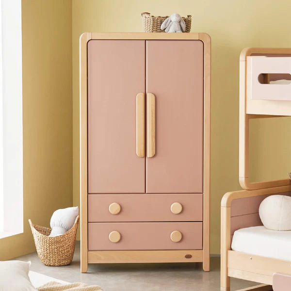 Contemporary Kids Modern Style Wardrobe - Blueberry and Beech,  Cherry and Beech,Barley White and Beech