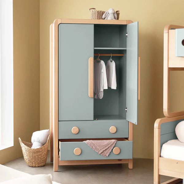 Contemporary Kids Modern Style Wardrobe - Blueberry and Beech,  Cherry and Beech,Barley White and Beech