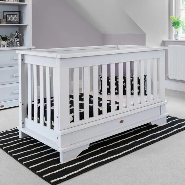 Modern Barley White Baby Cot - Convertible Plus Nursery Furniture Set