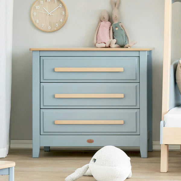 Stylish 3 Drawer Chest Smart Assembly - Barley White and Almond, Almond, Blueberry and Almond