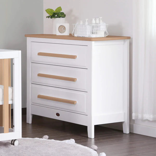 Stylish 3 Drawer Chest Smart Assembly - Barley White and Almond, Almond, Blueberry and Almond