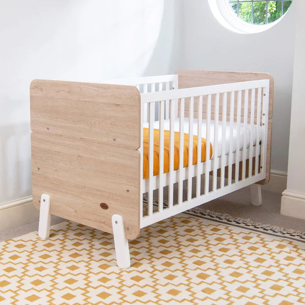 Stylish Boori Natty Cot Bed with Mattress Bundle - Barley White and Oak